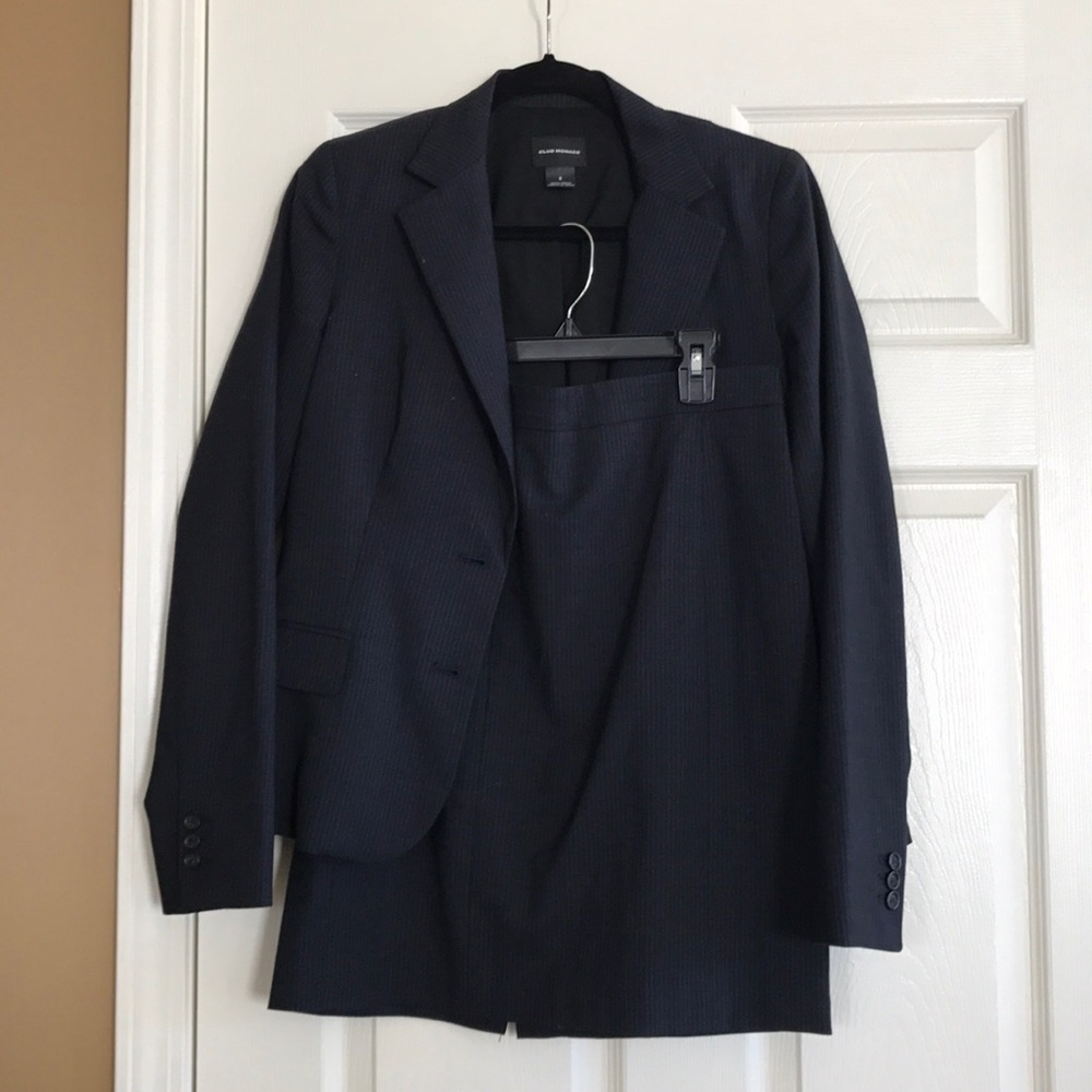 Club Monaco Navy pinstripe suit and skirt combo